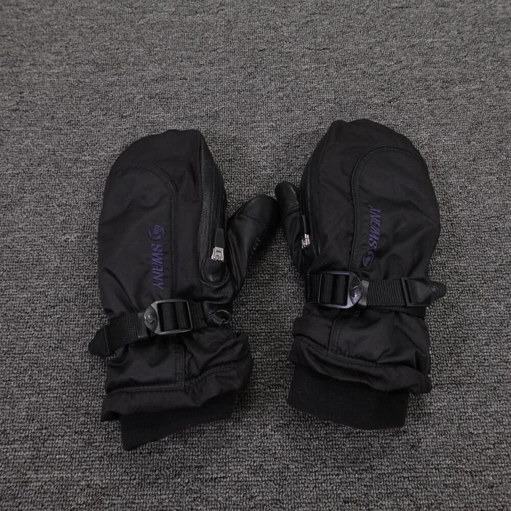 Swany Mittens Womens Medium Black Toaster Leather Palm Insulated Ski Snow